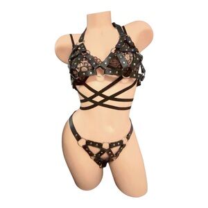 Faux Leather Bra Belt Harness Hips Chest Harness Set Rave Festival Wear